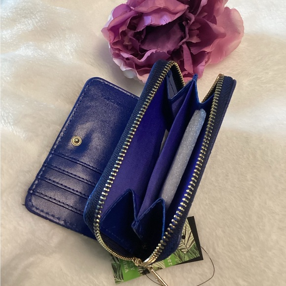 Badgley Mischka Zip Around Wallet Electric Blue Monogram Vegan Leather NWT Glam - Picture 3 of 6
